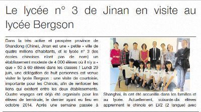 Visite d’ une délégation chinoise présentée dans un article de – Ouest- France-