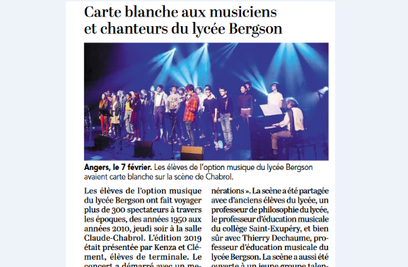 Un article du Courrier de l’Ouest  suite au concert « Carte Blanche »