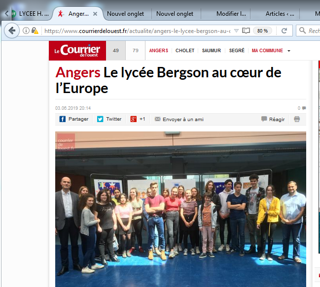 « le lycée Bergson au coeur de l’Europe » dans le Courrier de l’Ouest