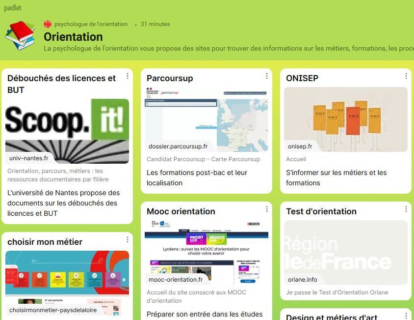 Un padlet (« mur virtuel ») pour l’orientation