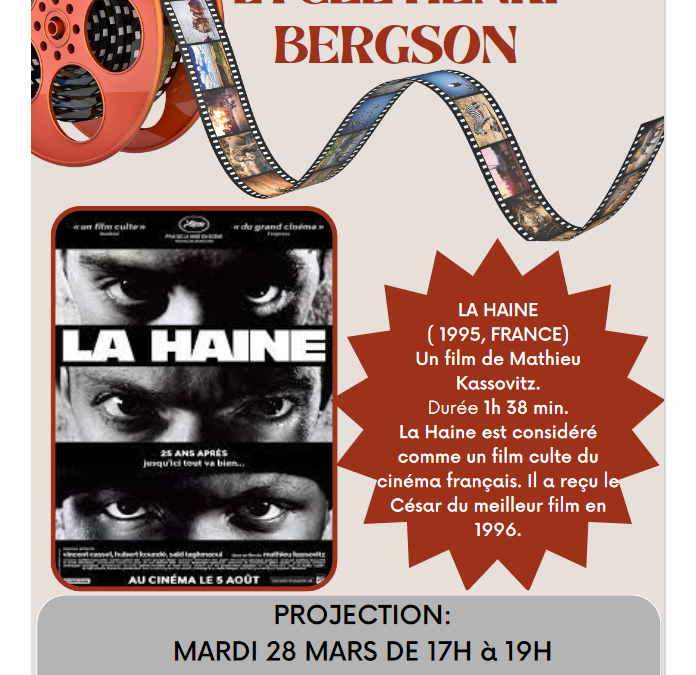Ciné club : « La Haine » mardi 28 mars 17h-19h