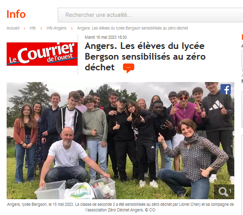 Le Courrier de l’Ouest :  »  Les élèves du lycée Bergson sensibilisés au zéro déchet » (17 mai 2013)