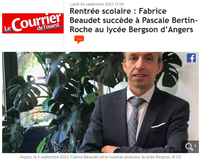 Article du Courrier de l’Ouest  sur l’arrivée du nouveau proviseur